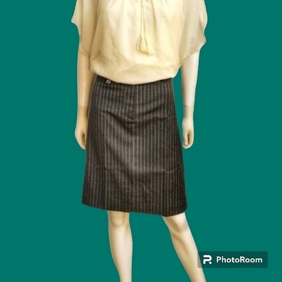 VTG MICHAEL KORS 1990s Gray Trendy Pinstripe Wool Pencil Flat Front Skirt - Picture 1 of 8